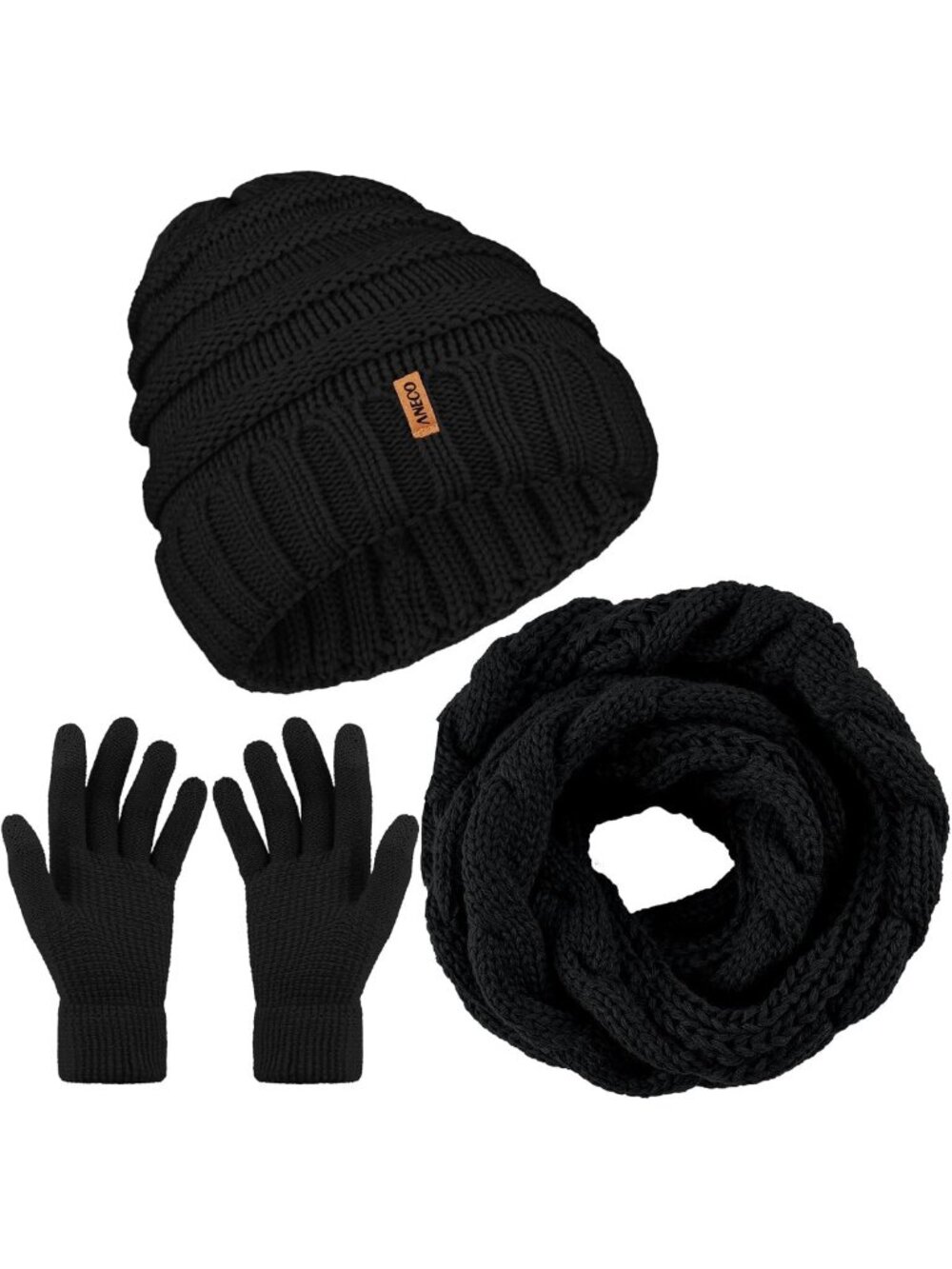 Cozy Winter Knitted Scarf, Beanie & Gloves Set for Men & Women - Soft & Stretchy